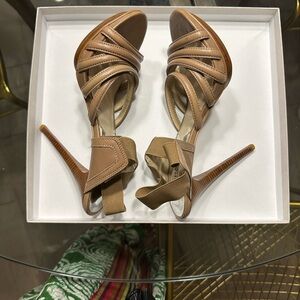 Michael Kors Tan Multi-Strap Elastic Ankle Heels